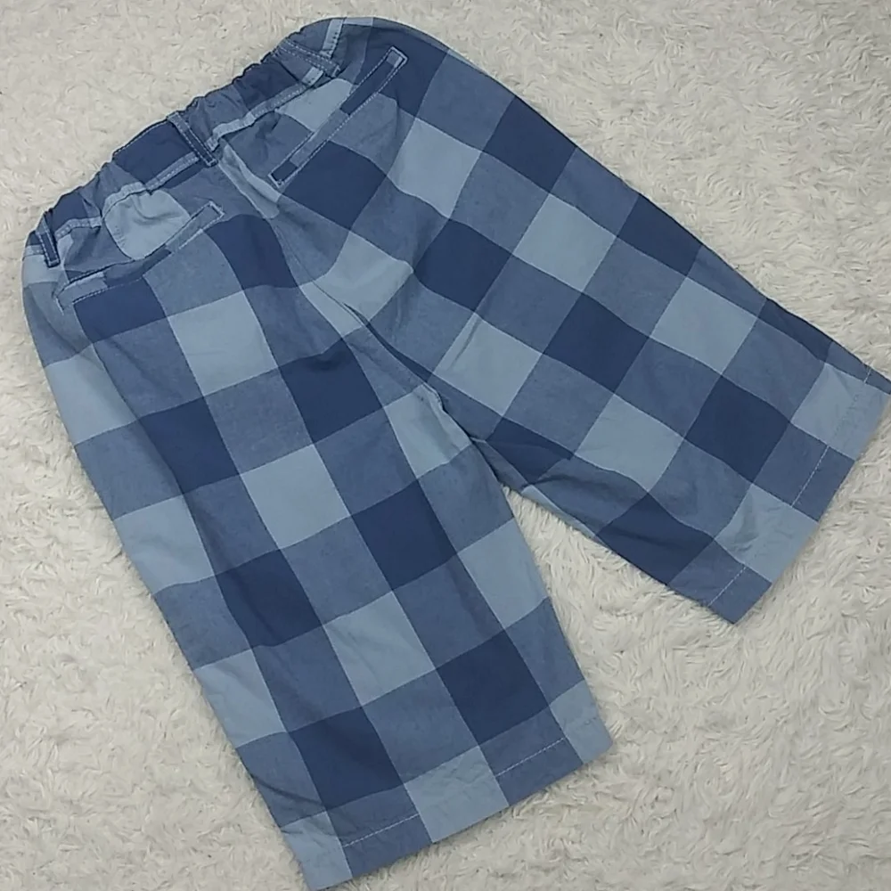 Children's Place Boy's Blue Checkered Adjustable Waist Zip Up Bermuda Shorts
